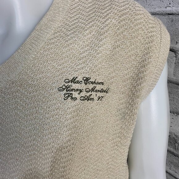 Vintage 90s Sweater Vest Mens L Beige 1997 Pro-Am Golf Cardigan - Picture 2 of 11